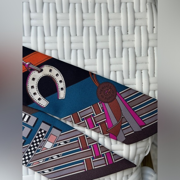 Hermes Brides et Gris Gris Bridle in Blue Purple Twilly Scarf - Picture 2 of 5